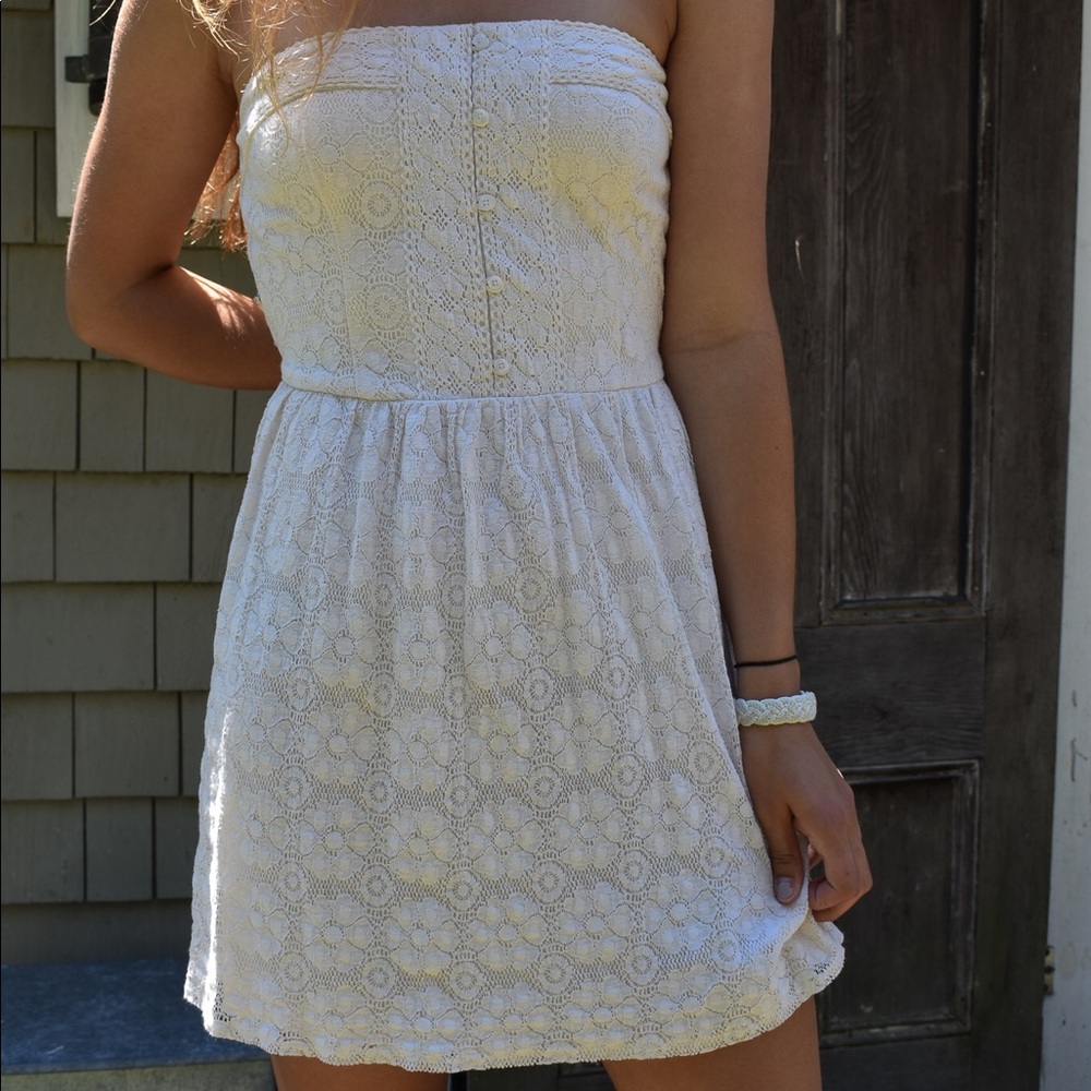 Cream Strapless Lace Dress